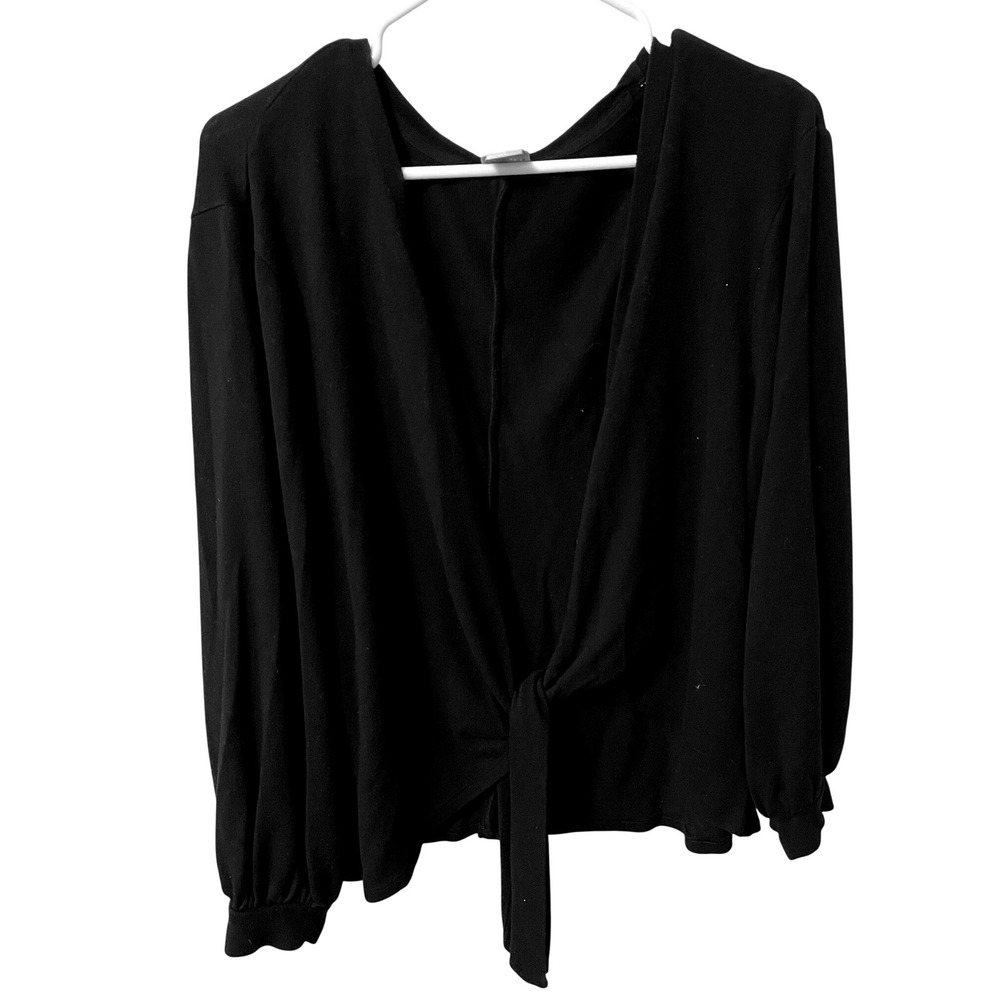Chicos Black Tie Front Wrap Knit Top Long Sleeve V-Neck Size 3 XL
